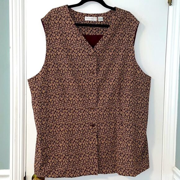 Elisabeth sophisticated lined vest in maroon & tan tiny floral print size 22 - Picture 1 of 9